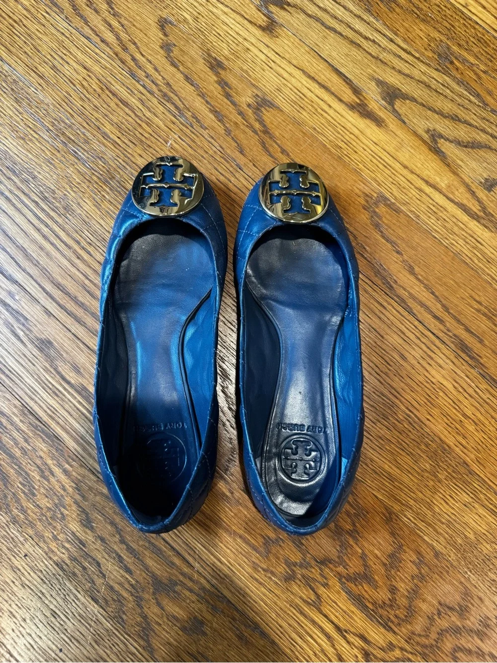 Tory Burch Women's Blue Quilted Leather Logo Ballet Flats size 6